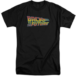 AN OFFCIALLY LICENSED BACK TO THE FUTURE LOGO MEN'S TALL FIT T-SHIRT BLACK