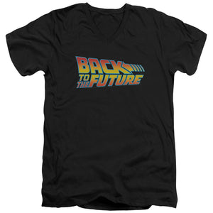 AN OFFCIALLY LICENSED BACK TO THE FUTURE LOGO MEN'S V-NECK T-SHIRT BLACK