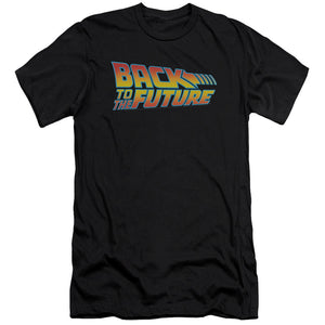 AN OFFCIALLY LICENSED BACK TO THE FUTURE LOGO MEN'S PREMIUM SLIM FIT T-SHIRT BLACK