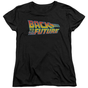 AN OFFCIALLY LICENSED BACK TO THE FUTURE LOGO WOMEN'S REGULAR FIT T-SHIRT BLACK