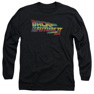 AN OFFCIALLY LICENSED BACK TO THE FUTURE II LOGO MEN'S LONG SLEEVE T-SHIRT BLACK