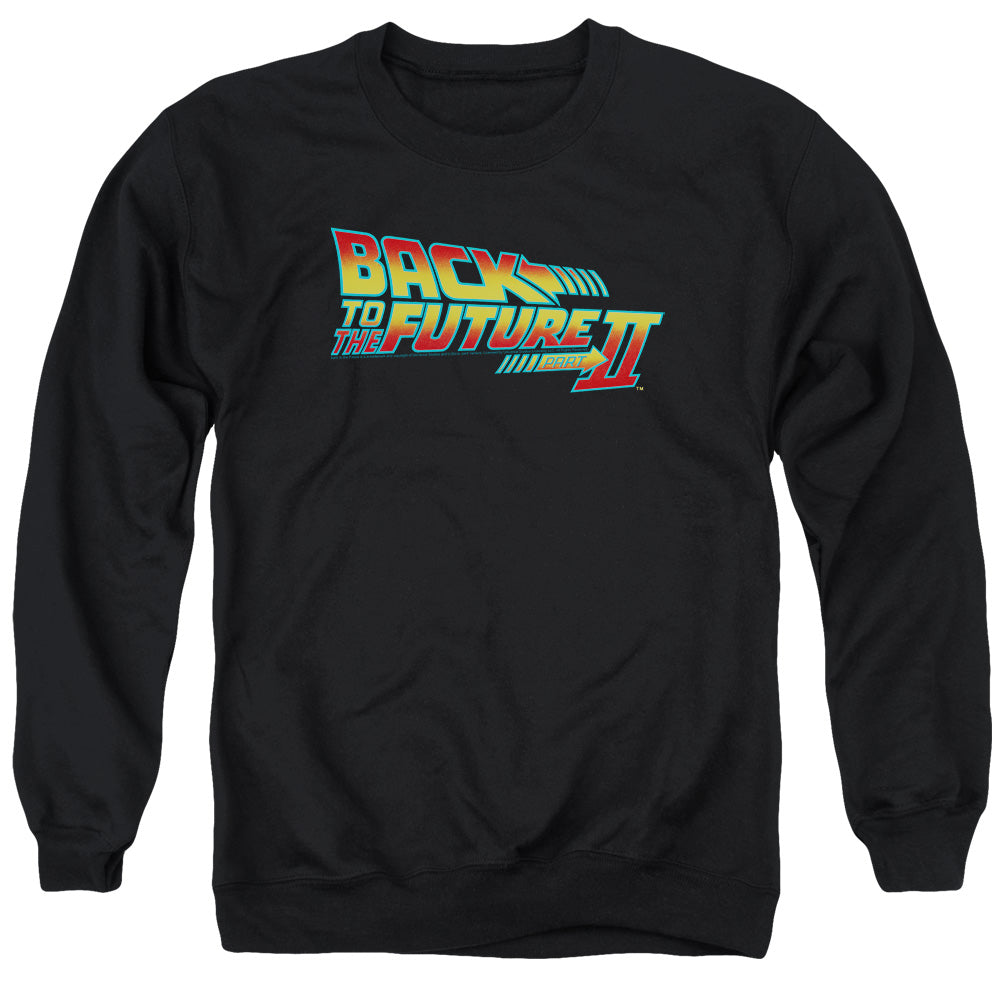 AN OFFCIALLY LICENSED BACK TO THE FUTURE II LOGO ADULT UNISEX CREWNECK SWEATSHIRT BLACK