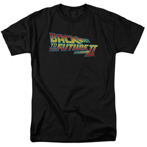 AN OFFCIALLY LICENSED BACK TO THE FUTURE II LOGO MEN'S REGULAR FIT T-SHIRT BLACK