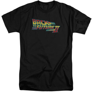 AN OFFCIALLY LICENSED BACK TO THE FUTURE II LOGO MEN'S TALL FIT T-SHIRT BLACK