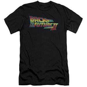 AN OFFCIALLY LICENSED BACK TO THE FUTURE II LOGO MEN'S PREMIUM SLIM FIT T-SHIRT BLACK