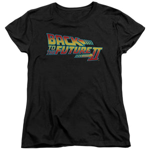 AN OFFCIALLY LICENSED BACK TO THE FUTURE II LOGO WOMEN'S REGULAR FIT T-SHIRT BLACK