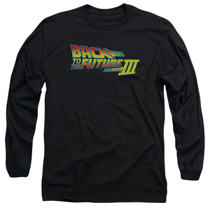 AN OFFCIALLY LICENSED BACK TO THE FUTURE III LOGO MEN'S LONG SLEEVE T-SHIRT BLACK