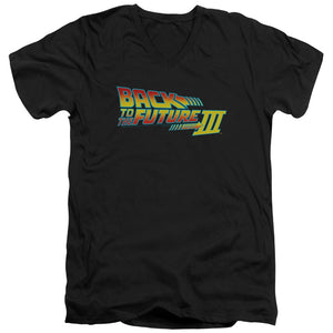 AN OFFCIALLY LICENSED BACK TO THE FUTURE III LOGO MEN'S V-NECK T-SHIRT BLACK