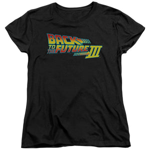 AN OFFCIALLY LICENSED BACK TO THE FUTURE III LOGO WOMEN'S REGULAR FIT T-SHIRT BLACK