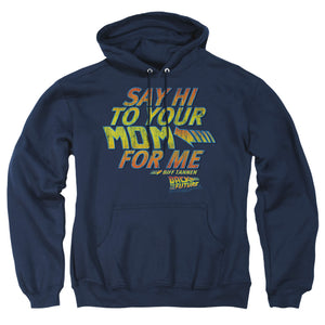 AN OFFCIALLY LICENSED BACK TO THE FUTURE SAY HI ADULT UNISEX PULLOVER HOODIE NAVY
