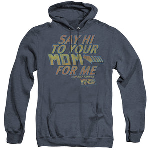 AN OFFCIALLY LICENSED BACK TO THE FUTURE SAY HI ADULT UNISEX HEATHER PULLOVER HOODIE NAVY