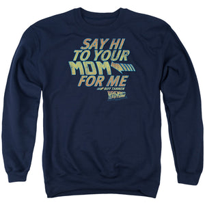 AN OFFCIALLY LICENSED BACK TO THE FUTURE SAY HI ADULT UNISEX CREWNECK SWEATSHIRT NAVY