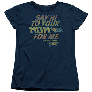 AN OFFCIALLY LICENSED BACK TO THE FUTURE SAY HI WOMEN'S REGULAR FIT T-SHIRT NAVY