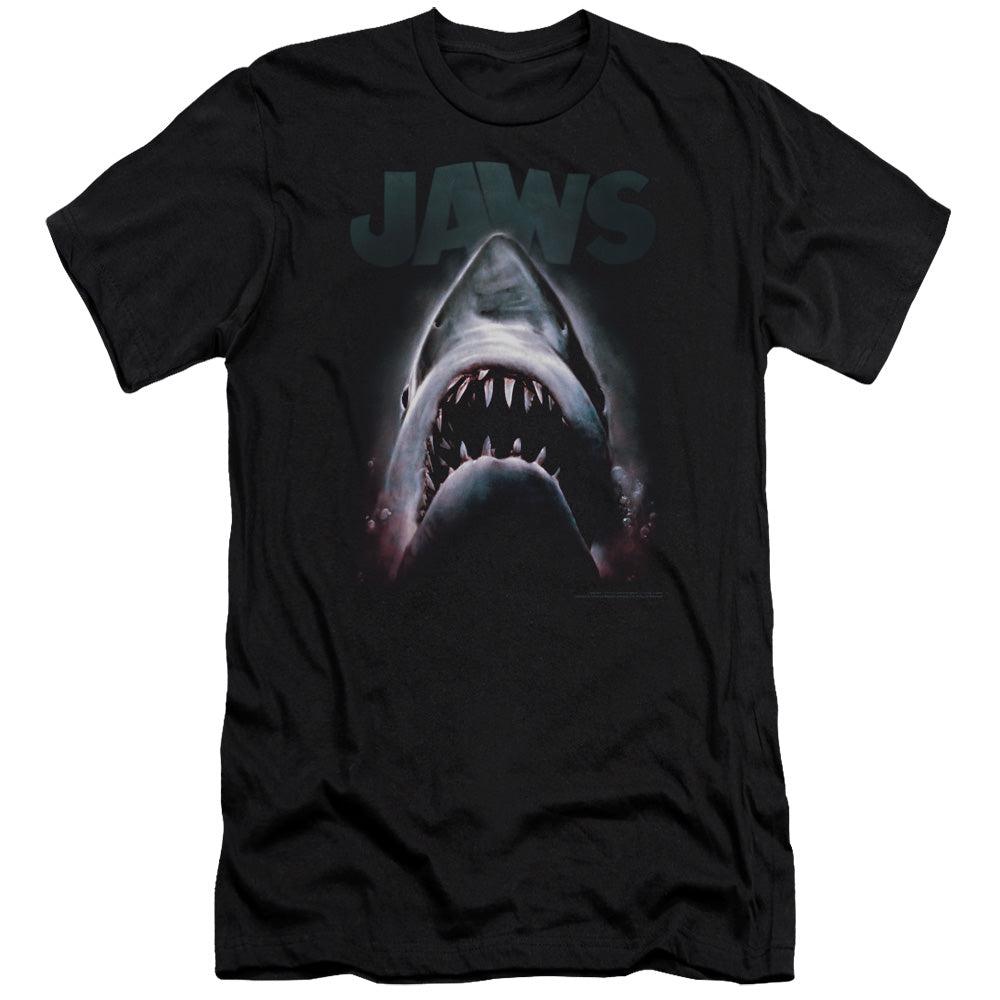 AN OFFCIALLY LICENSED JAWS TERROR IN THE DEEP MEN'S PREMIUM SLIM FIT T-SHIRT BLACK