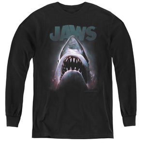 AN OFFCIALLY LICENSED JAWS TERROR IN THE DEEP YOUTH LONG SLEEVE T-SHIRT BLACK