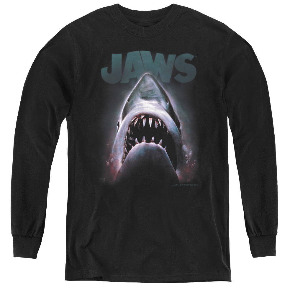 AN OFFCIALLY LICENSED JAWS TERROR IN THE DEEP YOUTH LONG SLEEVE T-SHIRT BLACK