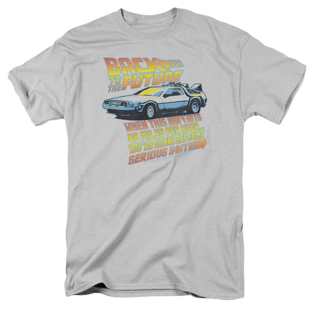 AN OFFCIALLY LICENSED BACK TO THE FUTURE 88 MPH MEN'S REGULAR FIT T-SHIRT SILVER