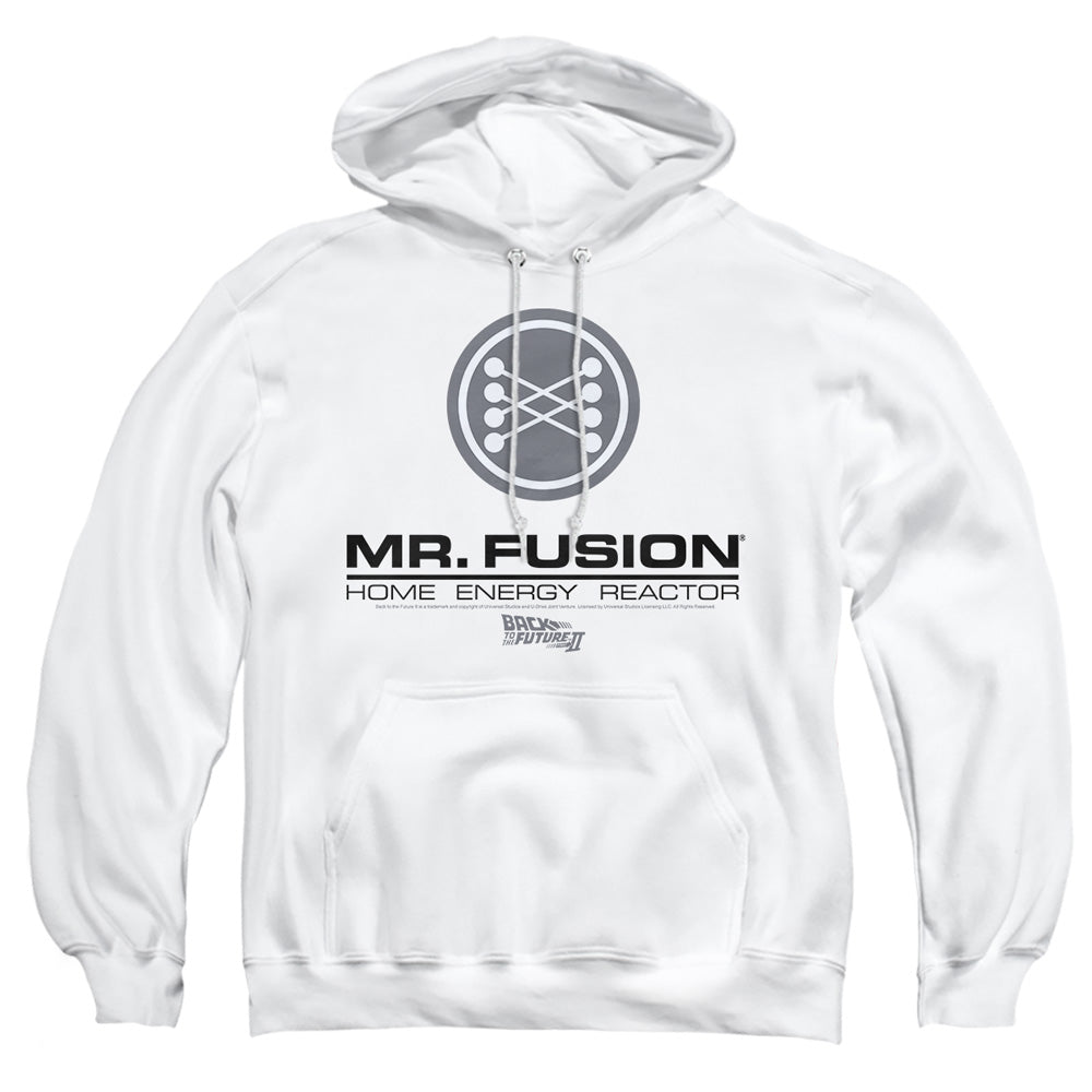 AN OFFCIALLY LICENSED BACK TO THE FUTURE II MR. FUSION LOGO ADULT UNISEX PULLOVER HOODIE WHITE
