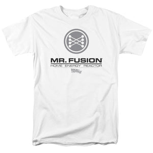 AN OFFCIALLY LICENSED BACK TO THE FUTURE II MR. FUSION LOGO MEN'S REGULAR FIT T-SHIRT WHITE
