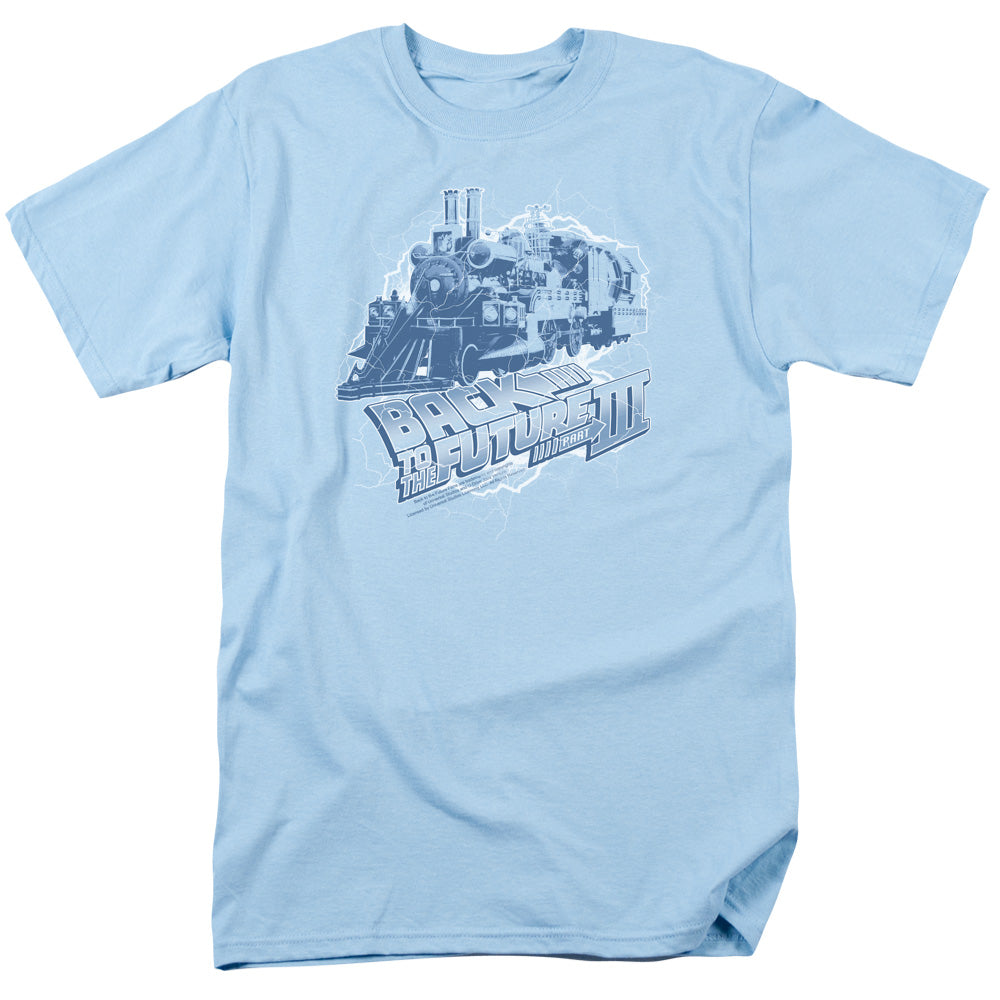 AN OFFCIALLY LICENSED BACK TO THE FUTURE III TIME TRAIN MEN'S REGULAR FIT T-SHIRT LIGHT BLUE