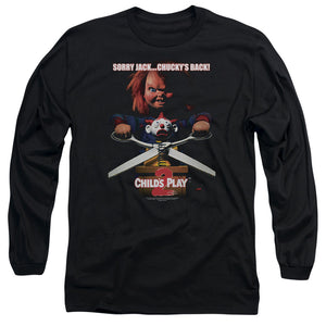 AN OFFCIALLY LICENSED CHILDS PLAY 2 CHUCKYS BACK MEN'S LONG SLEEVE T-SHIRT BLACK
