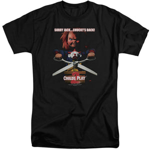 AN OFFCIALLY LICENSED CHILDS PLAY 2 CHUCKYS BACK MEN'S TALL FIT T-SHIRT BLACK