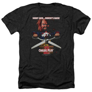 AN OFFCIALLY LICENSED CHILDS PLAY 2 CHUCKYS BACK MEN'S HEATHER T-SHIRT CHARCOAL