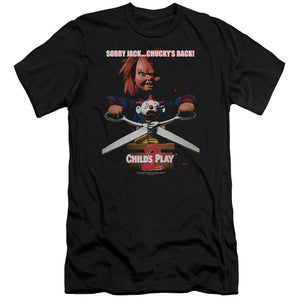AN OFFCIALLY LICENSED CHILDS PLAY 2 CHUCKYS BACK MEN'S PREMIUM SLIM FIT T-SHIRT BLACK