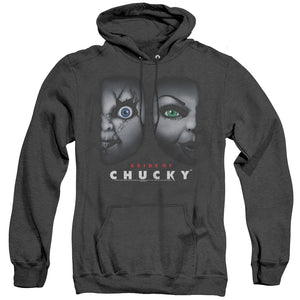 AN OFFCIALLY LICENSED BRIDE OF CHUCKY HAPPY COUPLE ADULT UNISEX HEATHER PULLOVER HOODIE BLACK