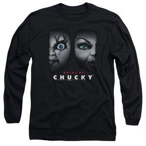 AN OFFCIALLY LICENSED BRIDE OF CHUCKY HAPPY COUPLE MEN'S LONG SLEEVE T-SHIRT BLACK