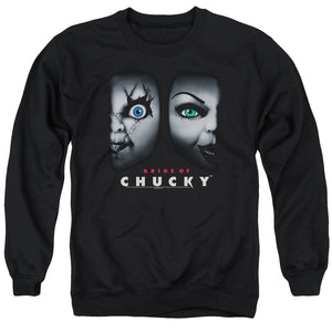 AN OFFCIALLY LICENSED BRIDE OF CHUCKY HAPPY COUPLE ADULT UNISEX CREWNECK SWEATSHIRT BLACK