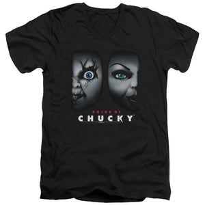 AN OFFCIALLY LICENSED BRIDE OF CHUCKY HAPPY COUPLE MEN'S V-NECK T-SHIRT BLACK
