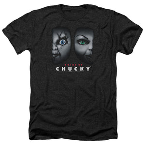 AN OFFCIALLY LICENSED BRIDE OF CHUCKY HAPPY COUPLE MEN'S HEATHER T-SHIRT CHARCOAL