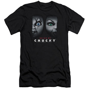AN OFFCIALLY LICENSED BRIDE OF CHUCKY HAPPY COUPLE MEN'S PREMIUM SLIM FIT T-SHIRT BLACK