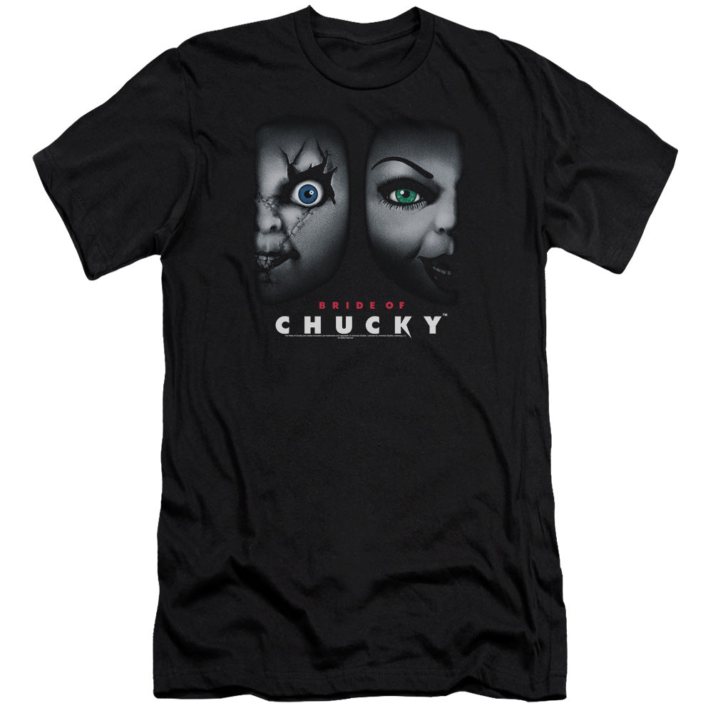 AN OFFCIALLY LICENSED BRIDE OF CHUCKY HAPPY COUPLE MEN'S PREMIUM SLIM FIT T-SHIRT BLACK