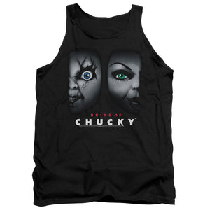 AN OFFCIALLY LICENSED BRIDE OF CHUCKY HAPPY COUPLE ADULT UNISEX TANK TOP BLACK