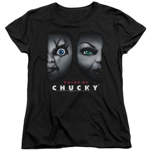 AN OFFCIALLY LICENSED BRIDE OF CHUCKY HAPPY COUPLE WOMEN'S REGULAR FIT T-SHIRT BLACK