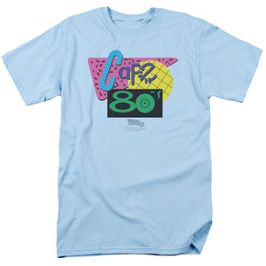 AN OFFCIALLY LICENSED BACK TO THE FUTURE II CAFE 80S MEN'S REGULAR FIT T-SHIRT LIGHT BLUE