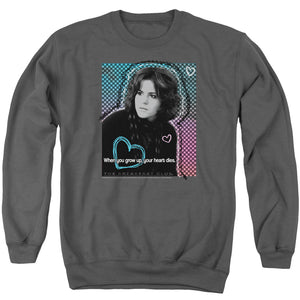 AN OFFCIALLY LICENSED BREAKFAST CLUB HEART DIES ADULT UNISEX CREWNECK SWEATSHIRT CHARCOAL
