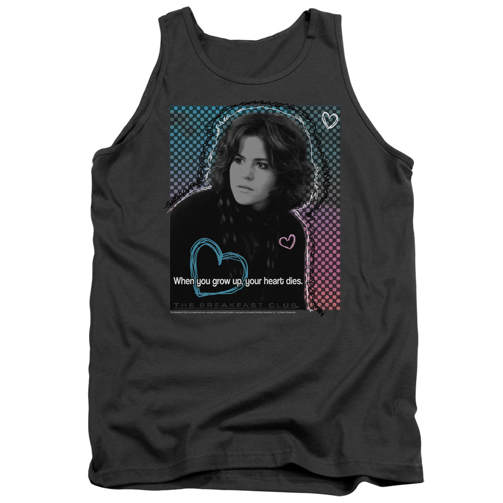 AN OFFCIALLY LICENSED BREAKFAST CLUB HEART DIES ADULT UNISEX TANK TOP CHARCOAL