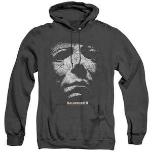 AN OFFCIALLY LICENSED HALLOWEEN II MASK ADULT UNISEX HEATHER PULLOVER HOODIE BLACK