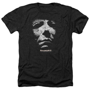 AN OFFCIALLY LICENSED HALLOWEEN II MASK MEN'S HEATHER T-SHIRT CHARCOAL