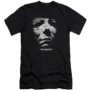 AN OFFCIALLY LICENSED HALLOWEEN II MASK MEN'S PREMIUM SLIM FIT T-SHIRT BLACK