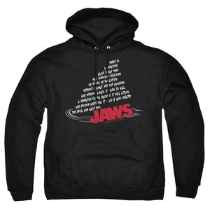 AN OFFCIALLY LICENSED JAWS DORSAL TEXT ADULT UNISEX PULLOVER HOODIE BLACK