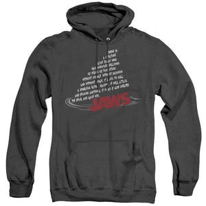 AN OFFCIALLY LICENSED JAWS DORSAL TEXT ADULT UNISEX HEATHER PULLOVER HOODIE BLACK