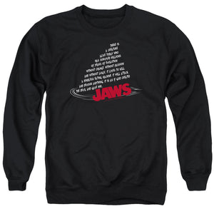 AN OFFCIALLY LICENSED JAWS DORSAL TEXT ADULT UNISEX CREWNECK SWEATSHIRT BLACK