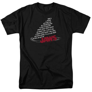 AN OFFCIALLY LICENSED JAWS DORSAL TEXT MEN'S REGULAR FIT T-SHIRT BLACK