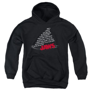 AN OFFCIALLY LICENSED JAWS DORSAL TEXT YOUTH HOODIE BLACK