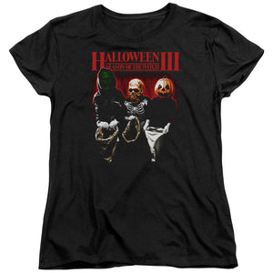 AN OFFCIALLY LICENSED HALLOWEEN III TRICK OR TREAT WOMEN'S REGULAR FIT T-SHIRT BLACK