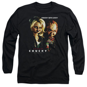 AN OFFCIALLY LICENSED BRIDE OF CHUCKY CHUCKY GETS LUCKY MEN'S LONG SLEEVE T-SHIRT BLACK